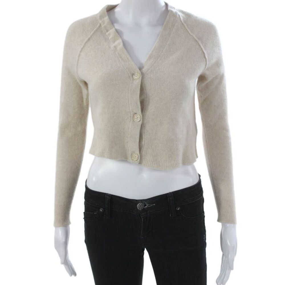 360 Cashmere Women Cashmere V Neck Long Sleeve Cardigan Beige Size XS